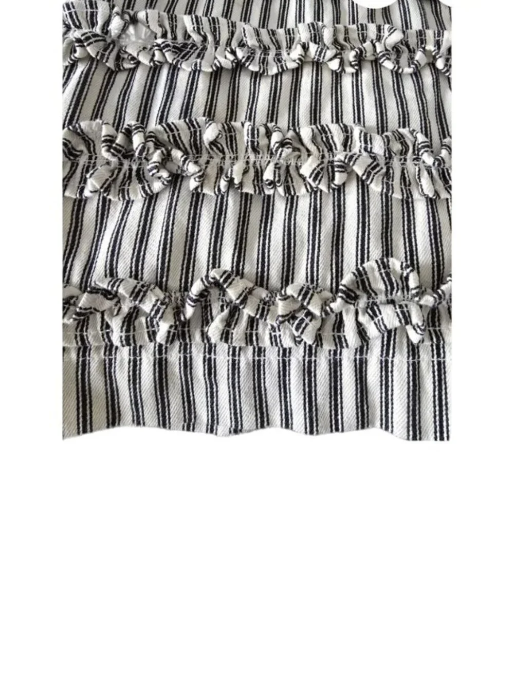 Pottery Barn Black Ticking Striped Ruffled Shower Curtain French Cotton 72